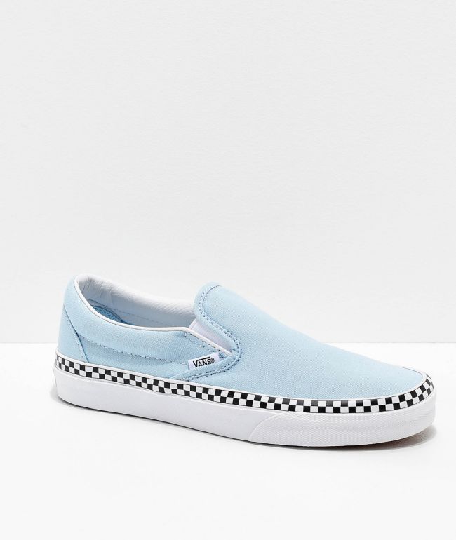 blue and light blue checkerboard vans